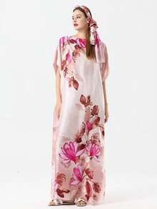 1 chiếc khăn choàng dài cỡ lớn sang trọng bằng lụa in họa tiết dành cho nữ, khăn choàng nhẹ in hoa, thích hợp mặc ở nhà vào mùa hè/thu, phù hợp với phòng máy lạnh, kiểu dáng kín đáo như áo kaftan mùa xuân. - đỏ xanh - Xem 6