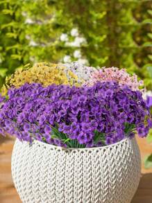 8 Molhos de Flores Artificiais para Uso Interno e Externo, Plantas de Flores Falsas para Jardim Interno e Externo, Parapeito, Casa, Casamento, Fazenda, Flores Artificiais Externas, Flores de Plástico Artificiais Não Desbotantes Plantas de Simulação para Vasos de Flores Decorativos Pendentes, Decoração de Vaso para Casa e Cozinha (Roxo)