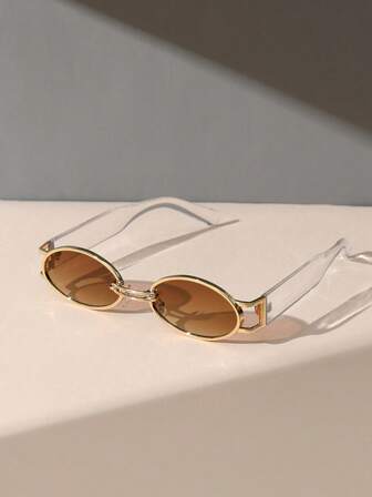 1 件塑料和金属椭圆形小全框优雅波西米亚色调基本款时尚眼镜适合音乐节狂欢节适合夏季海滩度假、户外、旅行的夏季配饰