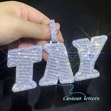 Customized New Big Letter Number Pendant Zinc Alloy Cubic Zirconia DIY Name Hip Hop Rap Personalized Couple Everyday Wear Jewelry With One 50cm Woven Chain Included, Gold, Stylish, Colorful, Vintage, Simple, Unisex, Casual, Cuties, Custom, Personalized, Unique, Ideal Gifts For Him, Middle School Students, High School Senior High School Students, College Students, University Students, Freshman, Sophomore, Underclassmen - Multicolor - View 13