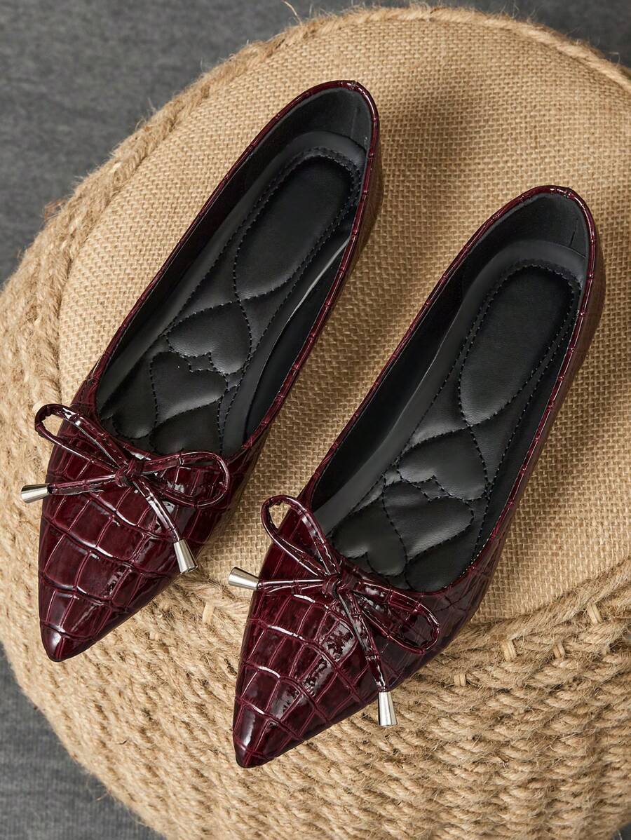 Damen spitze Flache Schuhe, burgunderroter Schleife Anhänger, Alltag, Outdoor, Lässig, vielseitig, Frühling/Sommer/Herbst