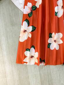 Long Pleated Evangelical Flower Skirt - Burnt Orange - View 2