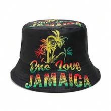 1pc Unisex Jamaican Art Style Reversible Bucket Hat, Clover Print Bucket Hat, Ideal St. Patrick's Day Sun Protection, Casual Outdoor Holiday Sunhat, Great Gift - A - View 9