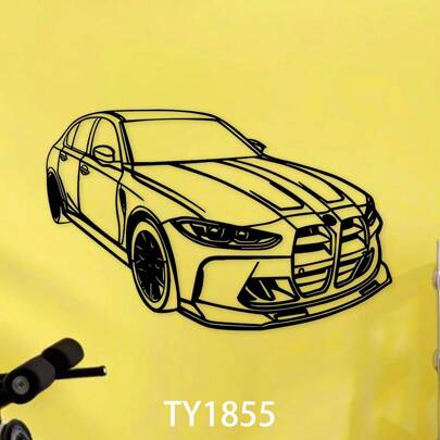 1 Pc Modern Line Art Metal Car Outline Wall Art - Contemporary Artwork For Home, Office, Garage Decoration | Ideal Gift For Car Enthusiasts | Iron Craft Decor For Living Room, Bedroom, Auto Repair Shop, Room Decoration | Industrial Style Car Art | Car Decor, Room Decor