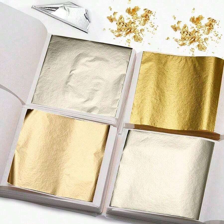 100pcs Gold Leaf Imitation Foil Paper Leaves For Diy, Epoxy Resin, Silicone Molds, Jewelry Making, Filling, Decoration, Crafts Tools - Multicolor - View 1