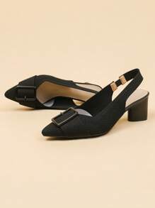 Sandali con tacco alto casual in tessuto traspirante da donna taglie forti, con fibbia e cinturino, punta affusolata e tacco largo di colore solido