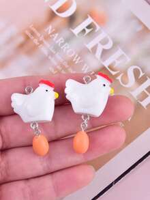 Bộ 6/10/20 món trang sức bằng nhựa hình gà mái và trứng dễ thương, mặt dây chuyền, bông tai, phụ kiện dây chuyền. - Gà mái và trứng - Xem 2