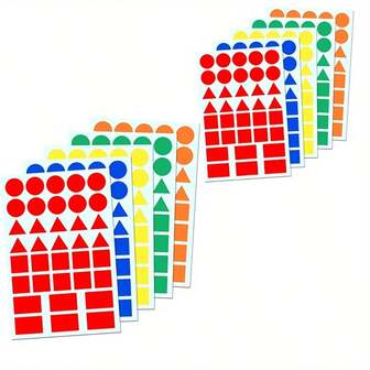 360pcs/10 Sheets Colored Shape Sticker Labels, 4 Shapes (Circle, Triangle, Square, Rectangle), 5 Colors, Self-Adhesive Waterproof Stickers,School Supplies,Back To School
