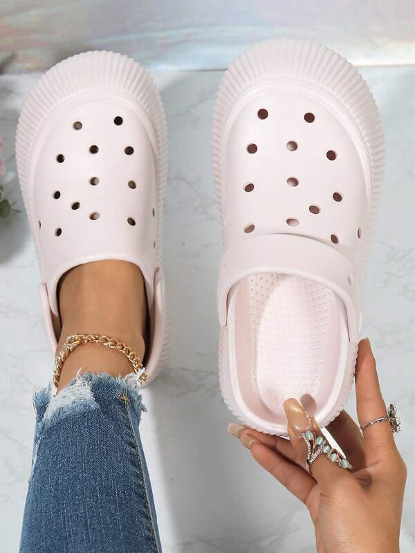 Women's Pink Hollow Out Sandals, Cute Bubblegum Pink Thick Sole Holey Shoes, Slip-On Casual Student Summer Outdoor Wear Non-Slip Beach Slides