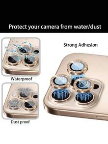 Compatible With IPhone 16 Pro/Compatible With IPhone 16 Pro Max Camera Lens Protector, Cute Shiny Metal Ring With Tempered Glass Screen, Fits Case (Desert Titanium) 3 Packs - Brown - View 3