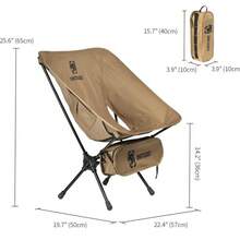 OneTigris Portable Camping Chair, Heavy Duty Folding Chair, 330 Lbs Capacity, Compact & Lightweight For Camping, Hiking, Travel, Beach, Picnic, Gardening - Coyote Brown * 2 - View 7