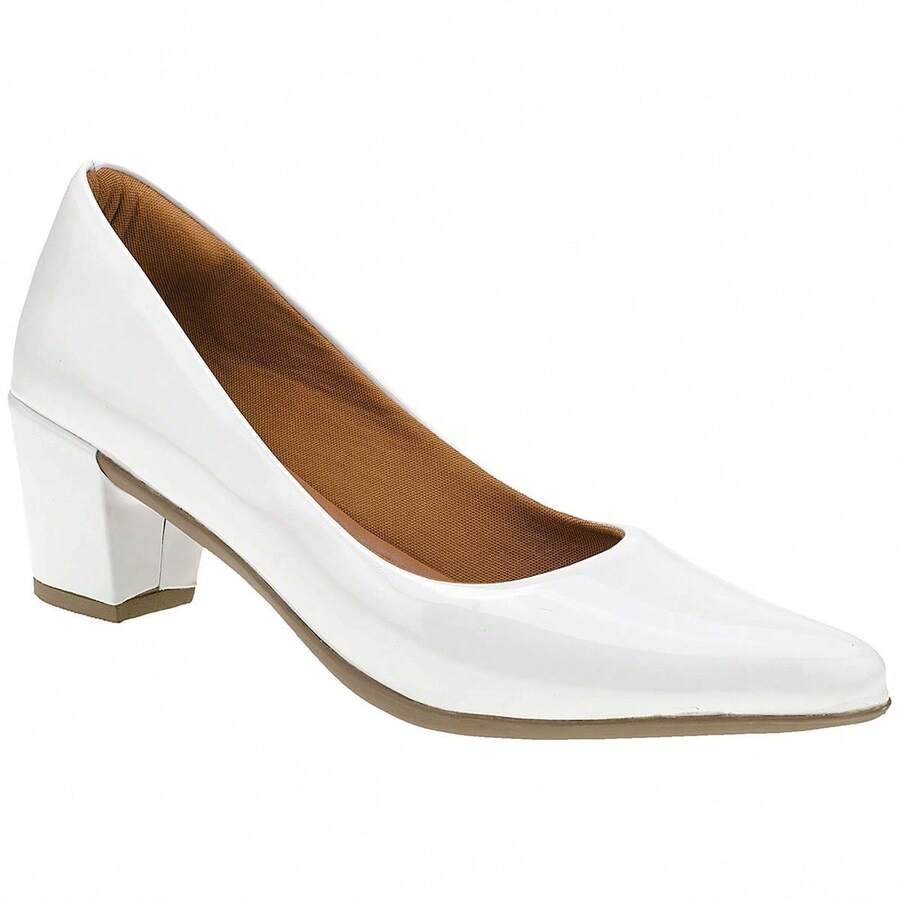 Scarpin Feminino 41,42,43 FORMA GRANDE Sapato Social Confortável Salto Médio Grosso Casual - Branco - Visão 1