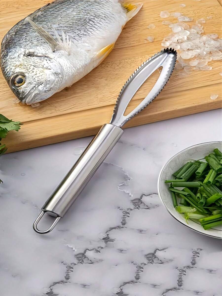 1pc Stainless Steel Fish Scaler With Serrated Edge - Efficient Seafood Descaling Tool, For Home, Market, Restaurant Use