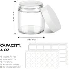 4 Oz Amber Glass Jar With Lids, 48 Pack Small Glass Candle Jars With Lids & Sticker, Empty Cosmetic Containers For Sample, Cream, Spice, Lotion, OintmentsSHEIN - 白色 - 查看 3