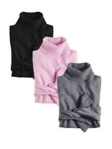 MF Kit 3 Basic Women's Knitted Blouse High Neck Cacharrel Sweater - PRETO/ROSA/CHUMBO - View 1