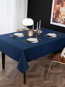1pc Waterproof And Stain Resistant Tablecloth, Solid Color Jacquard Tablecloth, Diamond Jacquard Craft, Suitable For Dining Table And Living Room, Rectangular, Round, Square, Multi-Size Tablecloth, Outdoor And Indoor, Party, Picnic, Home Decor - Blue - View 1
