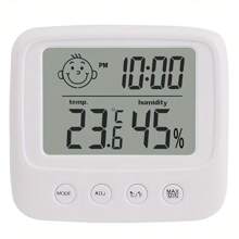 Termómetro digital LCD grande y higrómetro con reloj - Monitor de temperatura y humedad preciso para cocina, dormitorio, oficina - Funciona con batería AAA, higrómetro para decoración del hogar, reloj digital, despertador