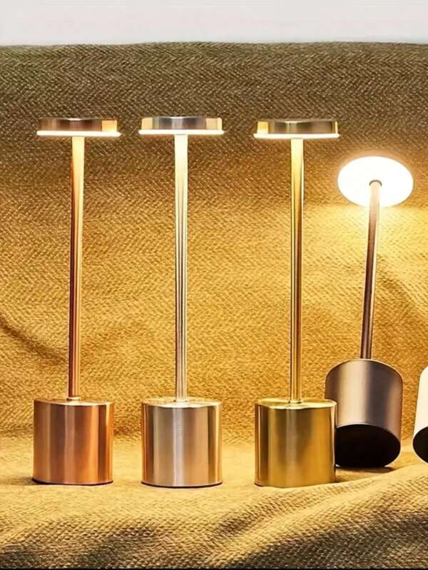 1pc Fashionable Wireless LED Desk Lamp, With Rechargeable Battery - 3 Color Dimmable, Touch Control, Portable Design, In Black And Gold, Suitable For Dining Room, Bedroom, Bar, Charging Lamp