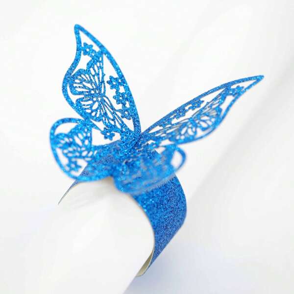 50 piezas Anillos para servilletas de papel con diseño de mariposa, Portaservilletas de papel de lámina cortados con láser 3D, Anillos desechables para servilletas de oro, Adecuado para mesa de comedor, decoración, boda, cena, fiesta, reunión, decoración DIY