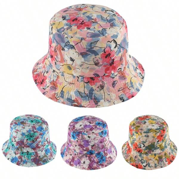 Fashion Panama Reversible Bucket Hat Women Casual Floral Printing Sun Protection Beach Cap