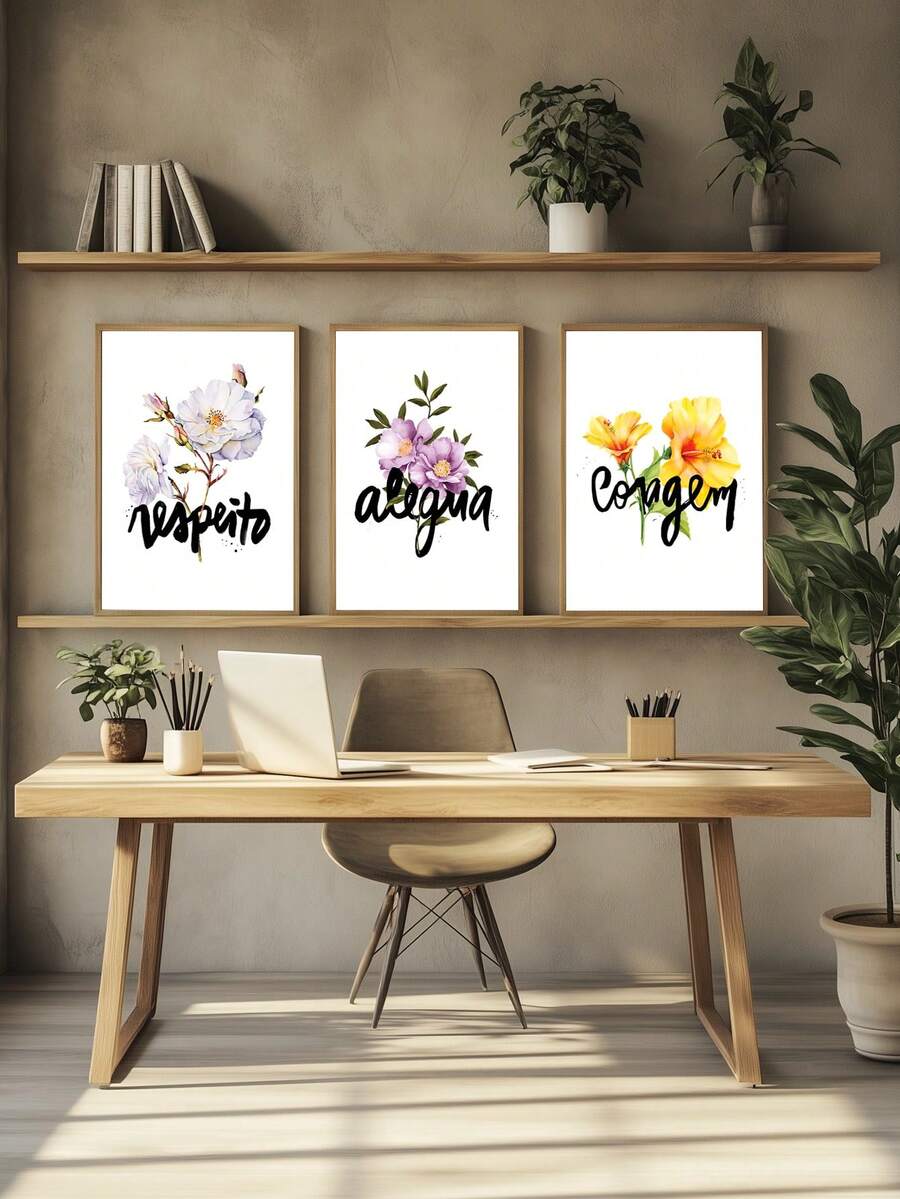 Kit Of 3 Respect, Joy, Courage Frames Ideal For Living Room, Office, Bedroom - Mocha Brown - View 1