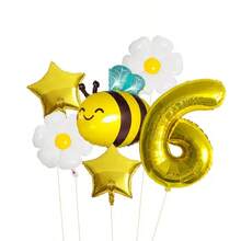 Set de 7 globos con diseño de abeja y margarita, incluye números de oro de 32" 1, 3, 4, 5, 6, 2 decoraciones de estrella dorada, tema hawaiano, mylar de hoja, girasol blanco, para cumpleaños, compromiso, reunión, bautizo, celebración estacional, decoración interior y exterior