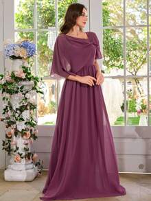 Chiffon Minimalist Sexy Ruched Bodycon Party & Wedding Dress,Bridesmaid Dress - Purple - View 5