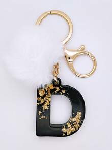 1 件男女通用经典黑白休闲个性化 Pom Pom 首字母钥匙扣、时尚配饰、背包挂饰，适合作为送给朋友的礼物 - 黑與白 - 查看 18