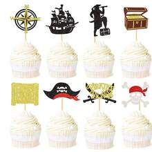 24 peças Topo de Bolo com Tema Náutico - Caveira, Leme, Pirata, 8 peças Prancha de Surfe, Bóia Salva-Vidas, Leme, Barco a Vela, Âncora, Decorações de Festa com Tema Náutico