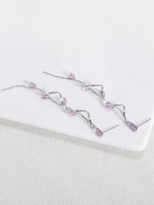 1 Cặp bông tai tua rua hình lá Zirconia sang trọng, ngôi sao, hình giọt nước, thích hợp cho trang phục hàng ngày của phụ nữ, đám cưới, sự kiện trang trọng, có sẵn màu trắng, đen, hồng, xanh lá cây, xanh lam, nhiều màu - Kim cương hồng bạc - Xem 3