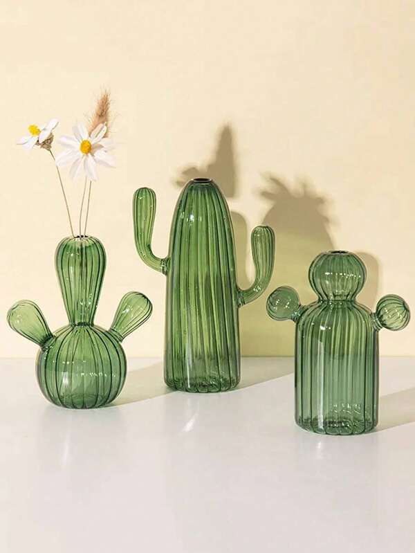 1pc/3pcs Cactus Glass Vase, Unique Creative Vase Home Decor Tabletop Ornament For Bedroom, Balcony, Dining Room, Birthday Gift, Creative Gifts Graduation