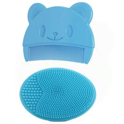 2 件套婴儿洗发水套装硅胶刷和梳子，头部清洁器（用于乳痂）和头发顺滑剂