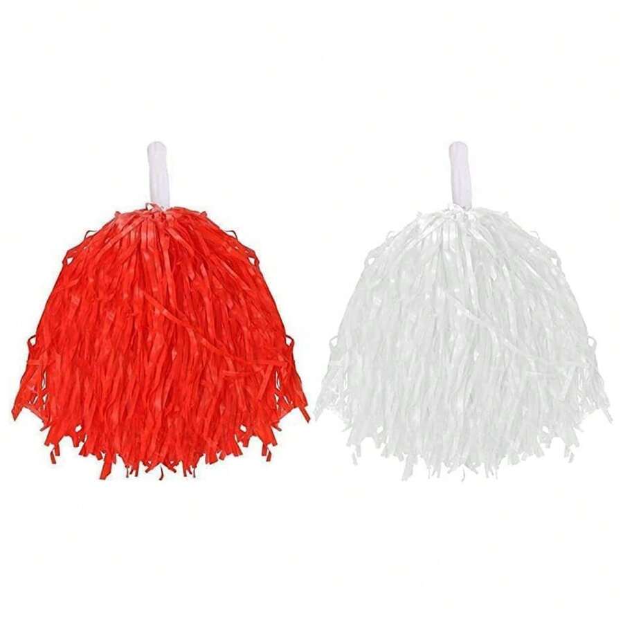 Pair Of Red & White Pom Poms – Perfect For England Football, Rugby & Cheerleading - Red and White - View 1