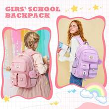 Kawaii Girls Backpack For School, Cute Teenage Multiple Pockets Backpack, Fashion Bookbag For Primary Elementary High School, Pink