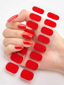 16pcs/Pack Solid Color Nail Stickers, Full Cover Nail Art Decorations