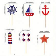 24 peças Topo de Bolo com Tema Náutico - Caveira, Leme, Pirata, 8 peças Prancha de Surfe, Bóia Salva-Vidas, Leme, Barco a Vela, Âncora, Decorações de Festa com Tema Náutico