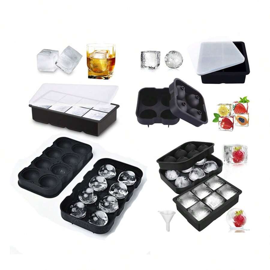 1pc Silicone Ice Cube Tray Mold, Home & Bar Ice Ball Maker With Lid' - Multicolor - View 1