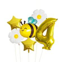 Set de 7 globos con diseño de abeja y margarita, incluye números de oro de 32" 1, 3, 4, 5, 6, 2 decoraciones de estrella dorada, tema hawaiano, mylar de hoja, girasol blanco, para cumpleaños, compromiso, reunión, bautizo, celebración estacional, decoración interior y exterior