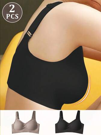 2 piezas Sujetadores deportivos sin costuras y de talla grande, con tirantes ajustables, de peso ligero