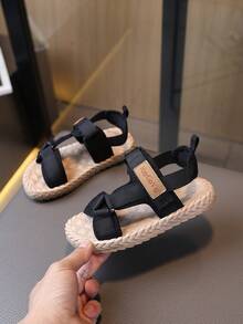 Sandalias de moda de verano para niñas, zapatos para la playa con suela blanda para niños pequeños y niños grandes - Negro - Ver 4