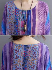 AZAH 2026春节新款女士波西米亚风优雅A字长裙，圆领短袖带口袋，梭织面料，休闲派对束腰晚礼服，夏季款 - Bold Plum - 查看 5