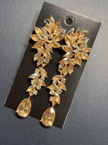 1 par de pendientes colgantes de lujo con cristal y strass con forma de hoja y gota de agua, adecuados para mujer en bodas, galas, actuaciones y accesorios de fiesta
