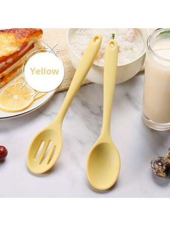 2 Pieces Set - Spoon, Cheese Spoon, Silicone Mixing Salad Spoon, Silicone Grooved Spoon, Small Spoon, Teaspoon, Dessert Spoon, Small Soup Spoon, Rice Spoon, Round Soup Spoon