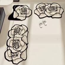 1pc Rose Pattern Diatomite Bathroom Mat, 0.3CM Diatomite Material, Decorative, Bathroom Mat, Toilet Mat, Q-Soft Cushion, Quick Absorbency, Anti-Bacterial, Easy Cleaning, Reusable, Wear-Resistant, Convenient Storage, Safe &
