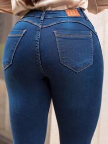 Women's Flare Jeans High Waist With Spandex Hot Pants Medium Wash - Màu xanh lam - Xem 2