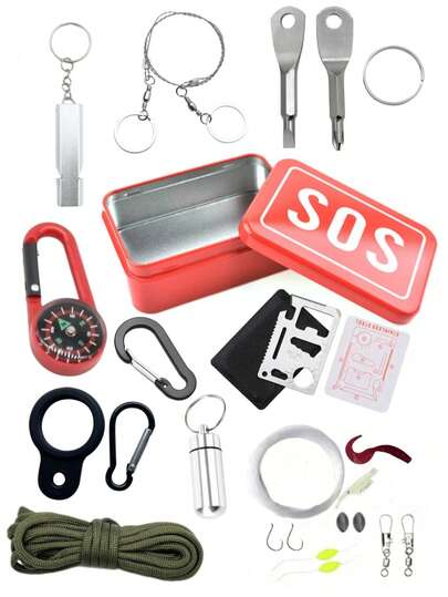 6/8/10pcs Outdoor Survival Tool Kit, Full Set Of Wilderness Survival Gear, SOS Box Survival Kit Emergency Pack