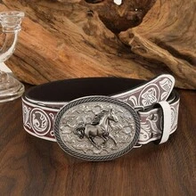 1pc White Casual Western Cowboy Belt, Printed Design, PU Leather, Rivets, Fashion Accessory For Jeans - Multicolor - View 5