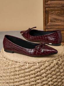 Damen spitze Flache Schuhe, burgunderroter Schleife Anhänger, Alltag, Outdoor, Lässig, vielseitig, Frühling/Sommer/Herbst