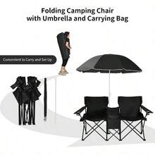 Double Portable Camping Chairs, Blue 60D X 20.5W X 35H Inch1 - Black - View 4