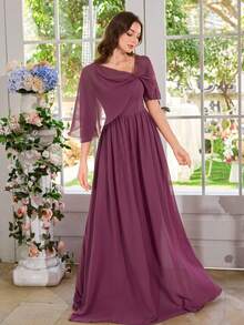 Chiffon Minimalist Sexy Ruched Bodycon Party & Wedding Dress,Bridesmaid Dress - Purple - View 6